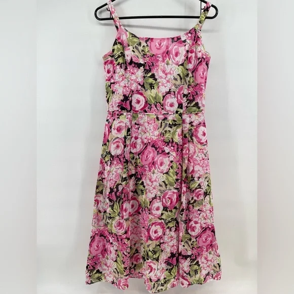 Talbots Floral Womens Midi Spring Imported Lined Zip Colorful *Flaw Dress 8 - Picture 1 of 11